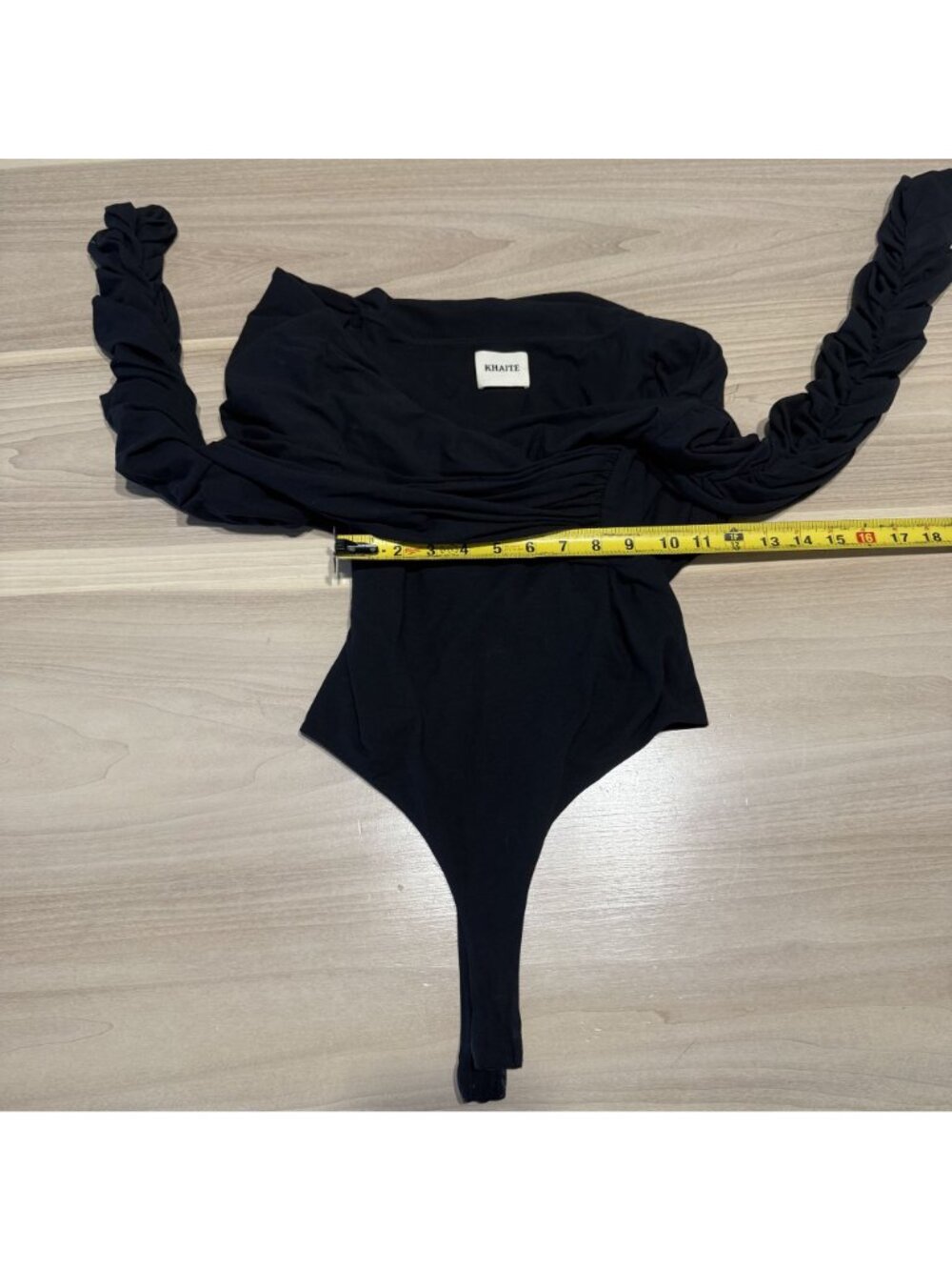 KHAITE Lili Black Draped Off Shoulder Long Sleeve Bodysuit Women's Small S - Picture 2 of 5